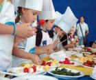 Group of children making cooks