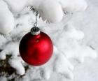 Christmas bauble hanging from tree