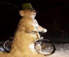Snowman in bicycle