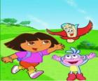 Dora Marquez the Explorer, with her best friends: Boots the Monkey, Backpack and Map