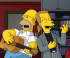 Homer Simpson singing with a friend