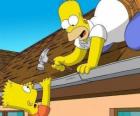 Bart is hung from the roof when he helped his father repair Homer