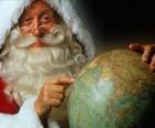 Santa Claus with a globe