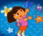 Dora playing with some stars