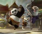 Po with her friends Snake, Fu Shifu and Tai Lung