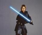 Young Anakin Skywalker with his lightsaber