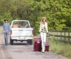 Hannah Montana (Miley Cyrus) floor of the van angry with their suitcases in Tennessee