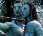 Jake's na'vi avatar and Neytiri ready to launch an arrow