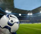 Ball in a soccer stadium