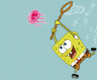 SpongeBob trying to catch jellyfish