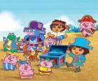 Dora with her friends playing at being pirates