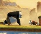 Kung Fu Panda on one of the coaches and the Fu master Shifu