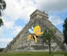 Maya the Bee in front of a Mayan temple