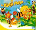 Maya the Bee and her friend Willi under the gaze of Flip and other characters