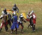 Soldiers fighting with swords and shields