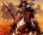 Indian warrior riding across