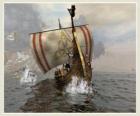 Viking ship or longship to sail swollen by the wind