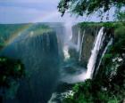 The Victoria Falls on the Zambezi River on the border of Zambia and Zimbabwe