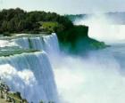 Niagara Falls, voluminous waterfalls on the border between Canada and the U.S.A