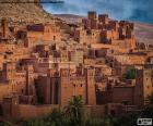 Ksar of Ait Ben Hadu, group of buildings surrounded by high mud walls, Ouarzazate, Morocco