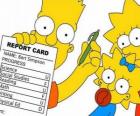 Bart Simpson with notes from school before the watchful eyes of their sisters