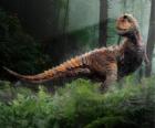 Carnotaurus, the most notable of this dinosaur are two small horns above its eyes on its little head