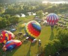 Aerial view of a hot air balloon festival