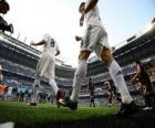 Cristiano Ronaldo and Kaka leaving the pitch