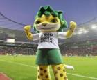 Zakumi the mascot of 2010 World Cup, a beautiful and friendly leopard with green hair
