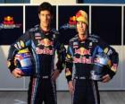 Sebastian Vettel and Mark Webber, pilots of the Red Bull Racing Scuderia