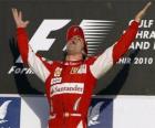 Fernando Alonso celebrates his victory at the Bahrain Grand Prix (2010)