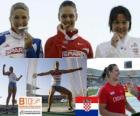 Sandra Perkovic champion in discus throw, and Joanna Wi&#347;niewska Nicoleta Grasu (2nd and 3rd) of the European Athletics Championships Barcelona 2010