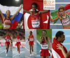 Elvan Abeylegesse in the 10000 m champion, Inga Abitova and Jessica Augusto (2nd and 3rd) of the European Athletics Championships Barcelona 2010