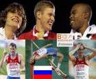 Alexander Shustov High Jump champion, Ivan Ujov and Martyn Bernard (2nd and 3rd) of the European Athletics Championships Barcelona 2010