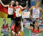 Linda Stahl champion in the javelin, Barbora Spotakova and Christina Obergfoll (2nd and 3rd) of the European Athletics Championships Barcelona 2010