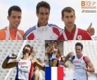 Decathlon champion Romain Barras, Eelco Sintnicolaas and Andrei Krauchanka (2nd and 3rd) of the European Athletics Championships Barcelona 2010