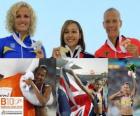 Heptathlon champion Jessica Ennis, Natalia Dobrinska and Jennifer Oeser (2nd and 3rd) of the European Athletics Championships Barcelona 2010