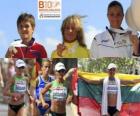 Balciunaite zivile Marathon champion, Nailia Yulamanova and Anna Incerti (2nd and 3rd) of the European Athletics Championships Barcelona 2010
