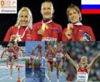 Yulia Zarudneva 3000 m steeplechase champion Marta Dominguez and Liubov Jarlamova (2nd and 3rd) of the European Athletics Championships Barcelona 2010