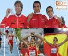 Arturo Casado 1500 m champion, and Carsten Schlangen Manuel Olmedo (2nd and 3rd) of the European Athletics Championships Barcelona 2010