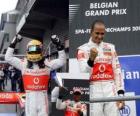 Lewis Hamilton celebrates his victory at Spa-Francorchamps, Belgium Grand Prix 2010