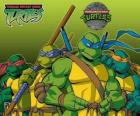 The four Ninja Turtles: Leonardo, Michelangelo, Donatello and Raphael. Teenage Mutant Ninja Turtles or TMNT