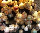 set of Christmas baubles or balls with different decorations