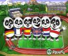 Several Panfu panda T-shirts of some national teams