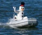 Snowman in a boat
