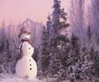 Snowman with a snow scene