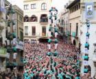 Historical human tower, 'castell', two persons for eight levels, raised and discharged by Castellers de Vilafranca the November 1, 2010