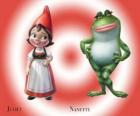 The beautiful Juliet the daughter of the leader of Red Garden gnomes, with his best friend Nanette frog garden