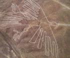 Aerial view of  one of the figures, a bird, part of the Nazca Lines in the Nazca Desert, Peru