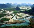 Rural China, river and rice fields